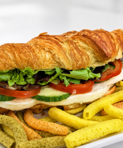 Buffalo Mozzarella Croissant caprese sandwich with veggie straws for fast beach food delivery in Naples Florida