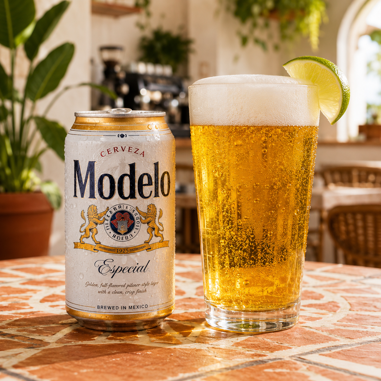 Cold 12oz Modelo Especial Mexican pilsner beer can for beach drink delivery to 5th Ave S beach access and Vanderbilt Beach Naples FL