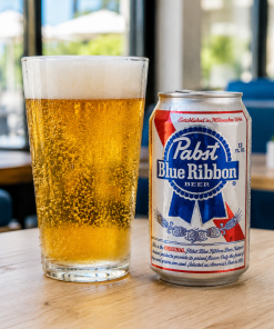 Cold 12oz Pabst Blue Ribbon PBR beer can for beach drink delivery to Lowdermilk Park and 5th Ave S beach access in Naples FL