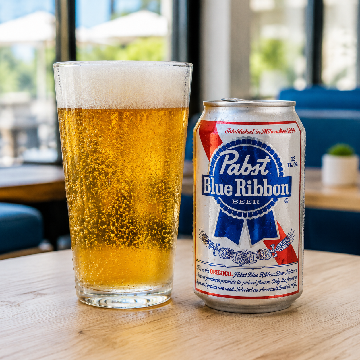 Cold 12oz Pabst Blue Ribbon PBR beer can for beach drink delivery to Lowdermilk Park and 5th Ave S beach access in Naples FL