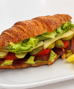 Turkey Bacon Avocado & Swiss Croissant sandwich with veggie straws for fast beach food delivery in Naples Florida